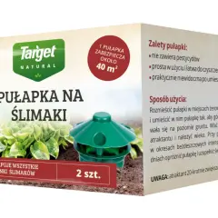 Opakowanie pułapki na ślimaki Target Natural. Instrukcja podpowiada, jak zrobić pułapkę na ślimaki z piwa, używając dołączonego atraktantu.