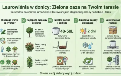 Laurowiśnia w donicy: przewodnik po uprawie zimozielonej rośliny na taras. Porady dotyczące wyboru odmian, donicy, pielęgnacji i zimowania.