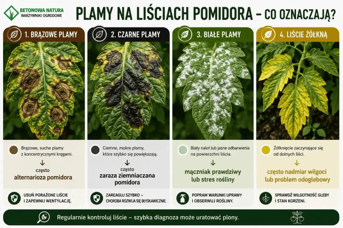 Choroby pomidorów liście: brązowe, czarne, białe plamy i żółknięcie. Poznaj przyczyny i sposoby leczenia.